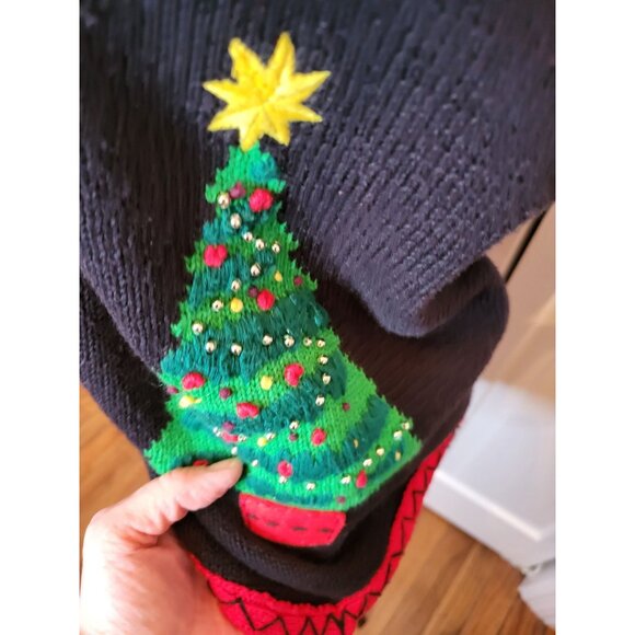 Vintage 90s/Y2K Black Christmas Tree Vest Beaded Bows MP Glam Retro Festive - Picture 7 of 8